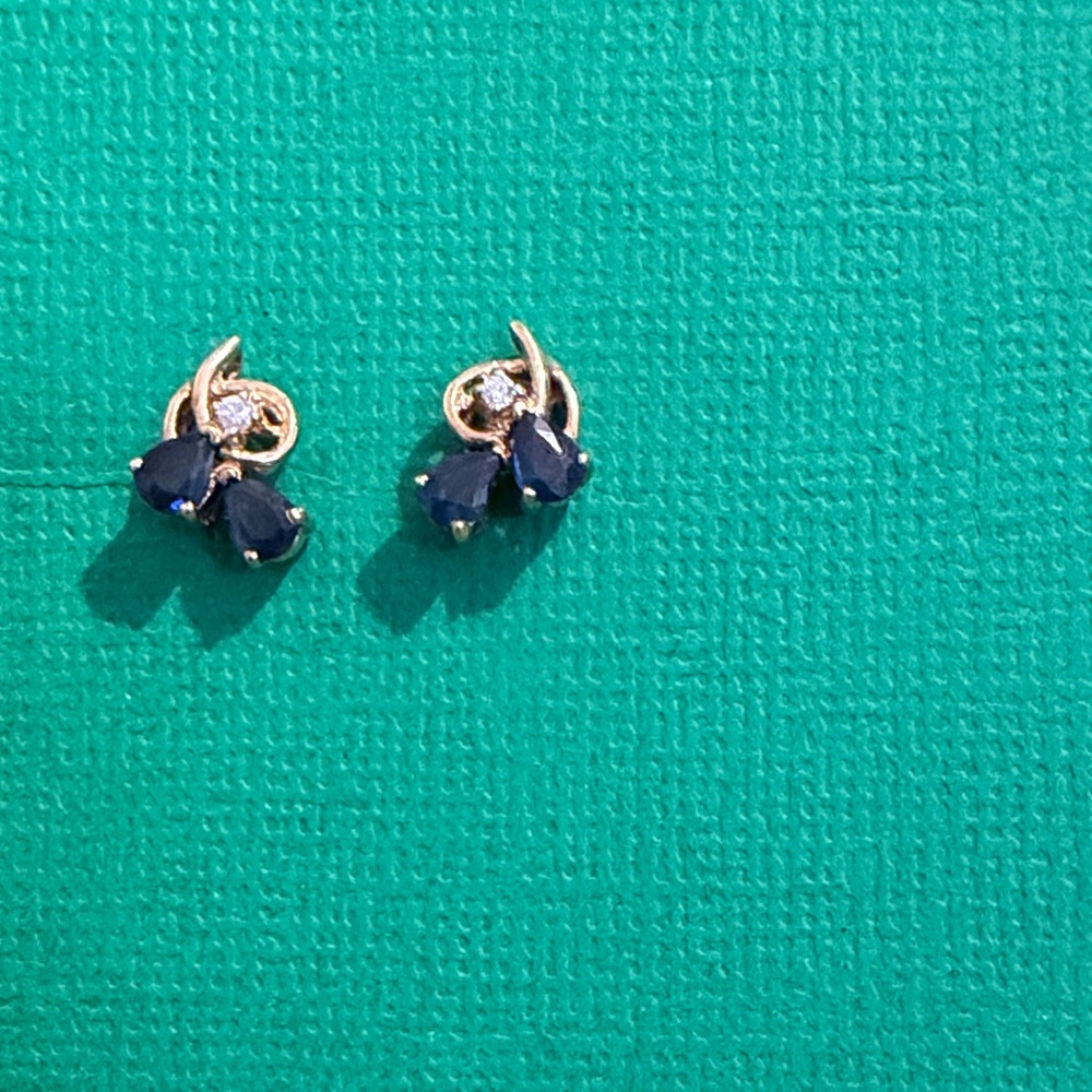 Genuine Diamond and Sapphire Gold  Earrings
